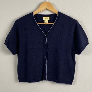 Limited America Vintage Contrast Stripe V Neck Cropped Short Sleeve Cardigan